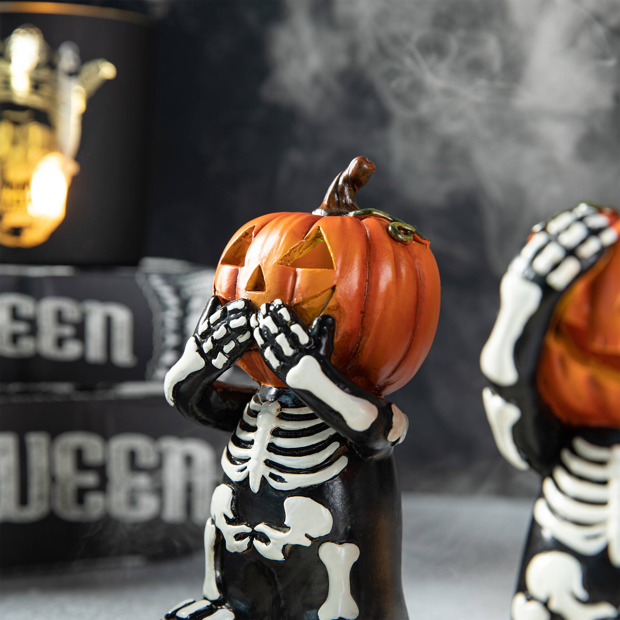 Glitzhome® 5.75" Halloween Skeleton Pumpkin Table Décor Set